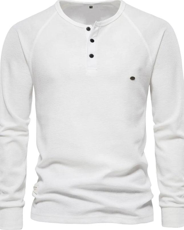 Men's Waffle-Knit Long Sleeve T-Shirt White
