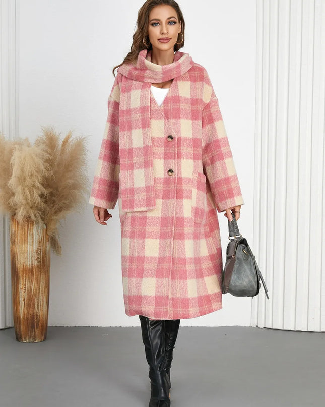 Plaid Button Up Long Sleeve Coat