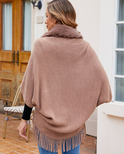 Open Front Fringe Hem Poncho