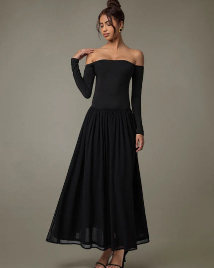 Off Shoulder Long Sleeve Maxi Dress 