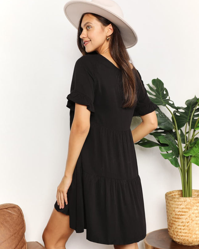 Mandy V-Neck Flounce Sleeve Tiered Dress