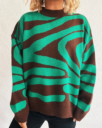 Zebra Print Round Neck Sweater