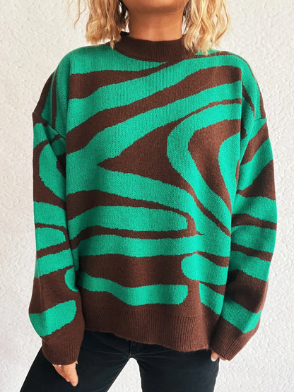 Zebra Print Round Neck Sweater