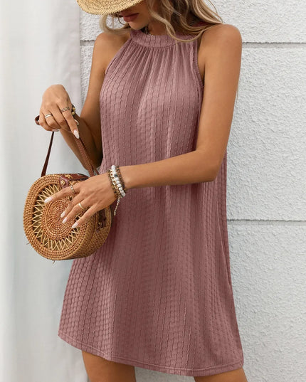 Textured Grecian Neck Mini Dress