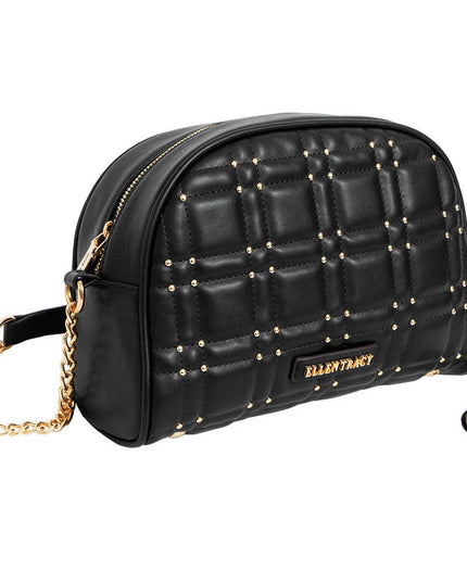 Ellen Tracy Studded Smooth Dome Quilted Crossbody Black