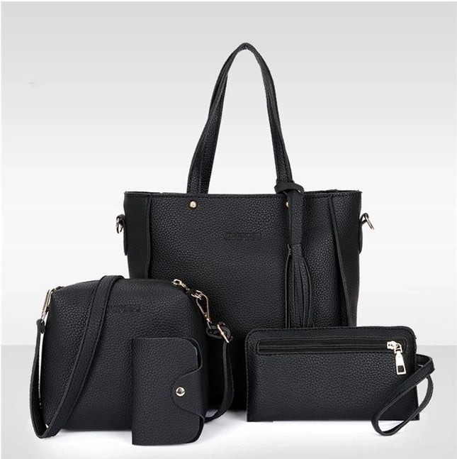 Women's Medium Pu Leather Solid Color Vintage Style Classic Style Bucket Zipper Bag Sets Black