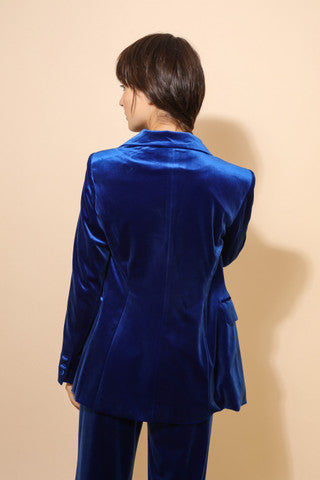 One Button Velvet Blazer Navy