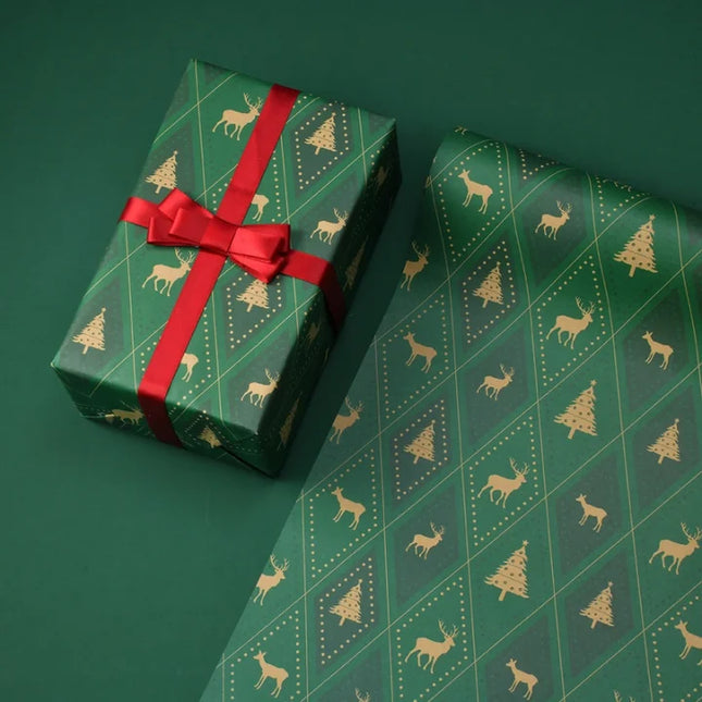 Christmas Gift Wrapping Paper Thickened Christmas Cowhide Wrapping Paper Christmas Tree Elk Gift Box Wrapping Paper Elk Christmas Tree|Elk Christmas Tree * 50*70Cm-50 * 70Cm