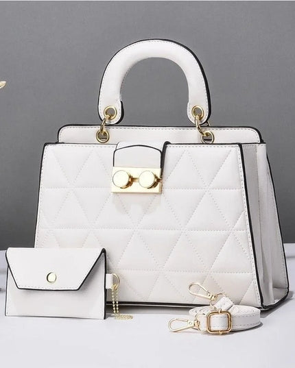 Women's Medium Pu Leather Geometric Solid Color Elegant Zipper Bag Sets White