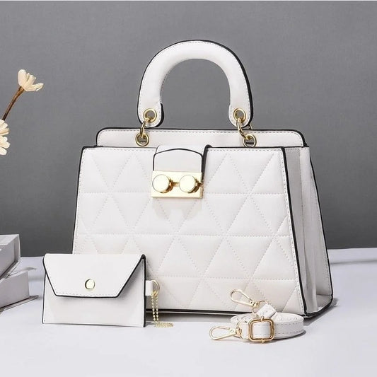 Women's Medium Pu Leather Geometric Solid Color Elegant Zipper Bag Sets White