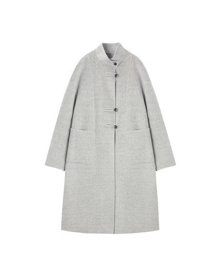 XWI Women's Elegant Double-Breasted Winter Coat - 100% Wool