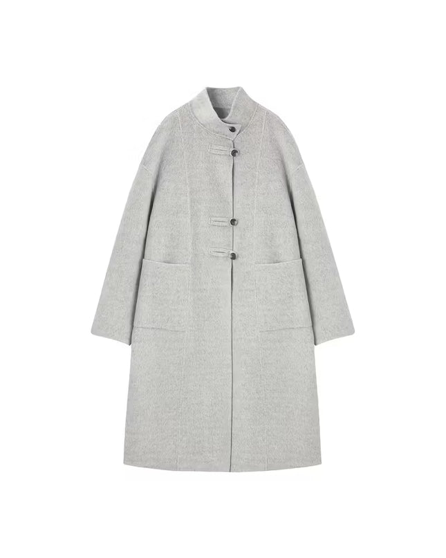 XWI Women's Elegant Double-Breasted Winter Coat - 100% Wool