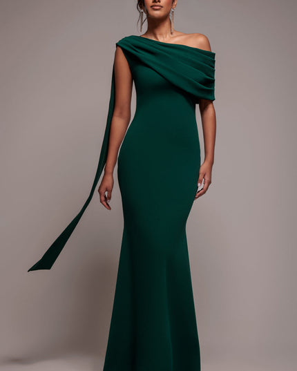 Sash One Shoulder Bardot Maxi Dress - Wine by Goddiva - DR4830