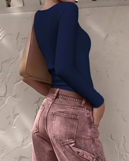 Long Sleeve Scoop Neck Fitted T-Shirt