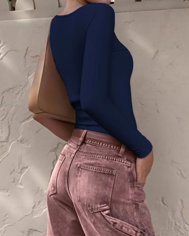 Long Sleeve Scoop Neck Fitted T-Shirt