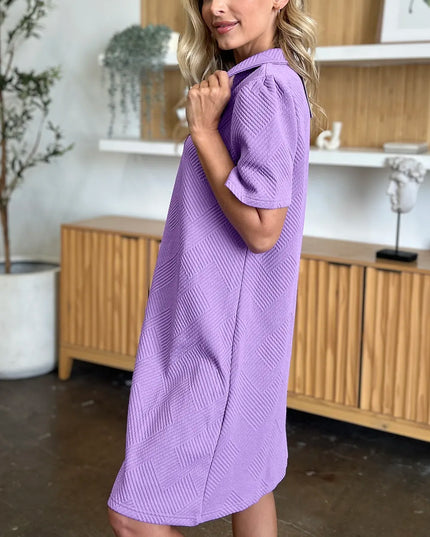 Double Take Full Size Texture Collared Neck Short Sleeve Dress