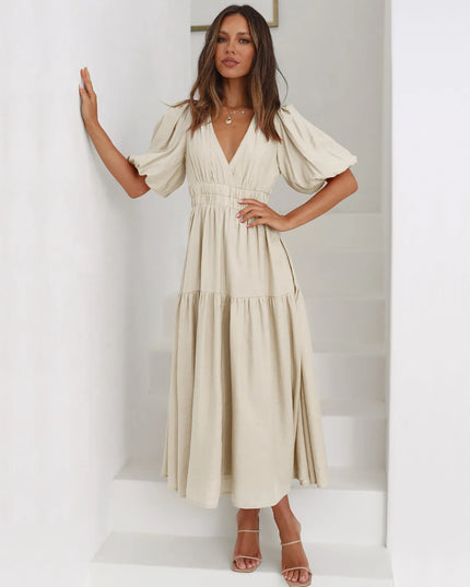 Tiered Surplice Half Sleeve Midi Dress