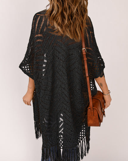 Fringe Hem Slit Open Front Cardigan