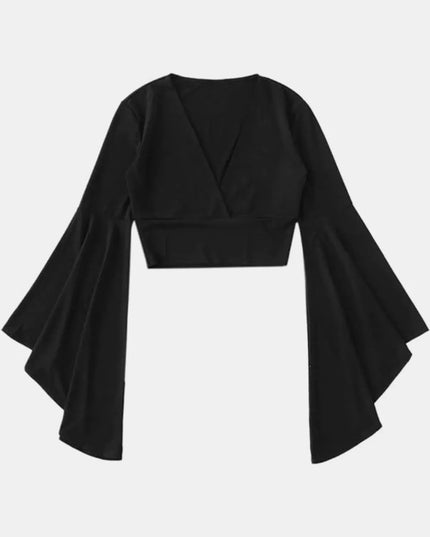 Plunge Flare Sleeve Cropped Top