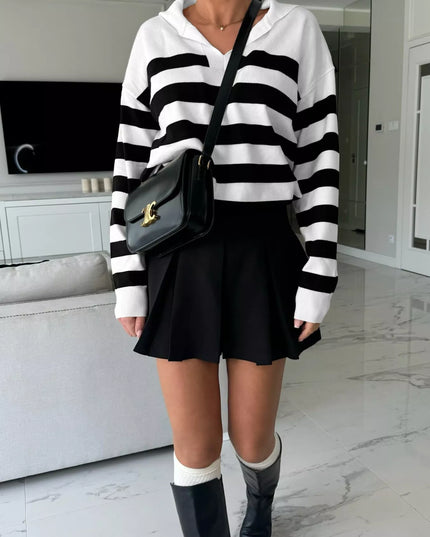 Striped Dropped Shoulder Knit Top
