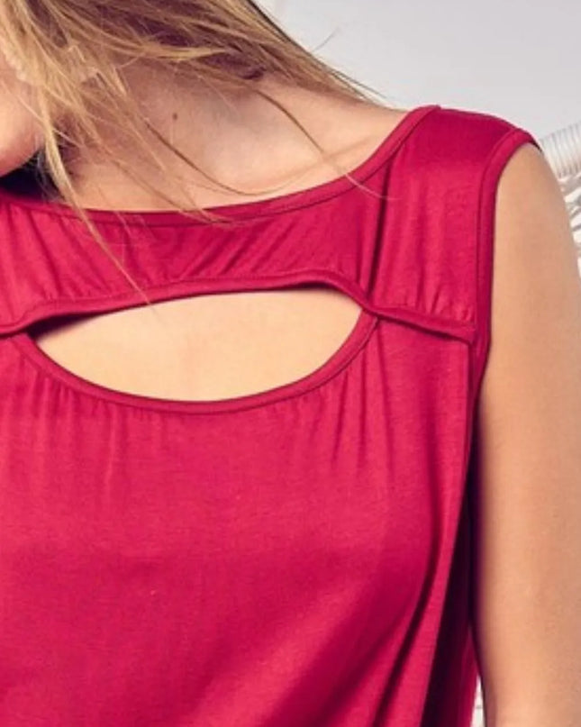 BiBi Rayon Span Knit With Cut Out Front Sleeveless Top