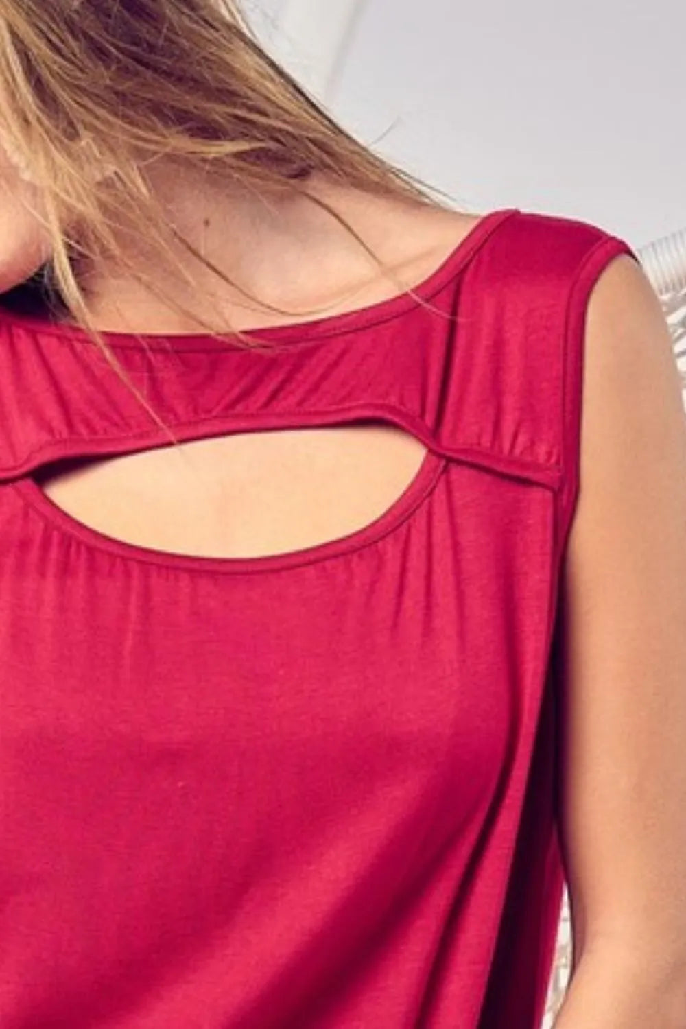 BiBi Rayon Span Knit With Cut Out Front Sleeveless Top