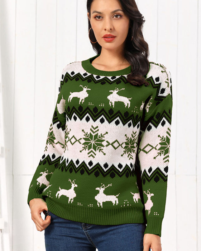 Reindeer Round Neck Sweater Green