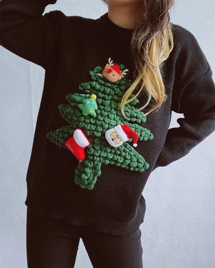 Christmas Tree Round Neck Long Sleeve Sweater