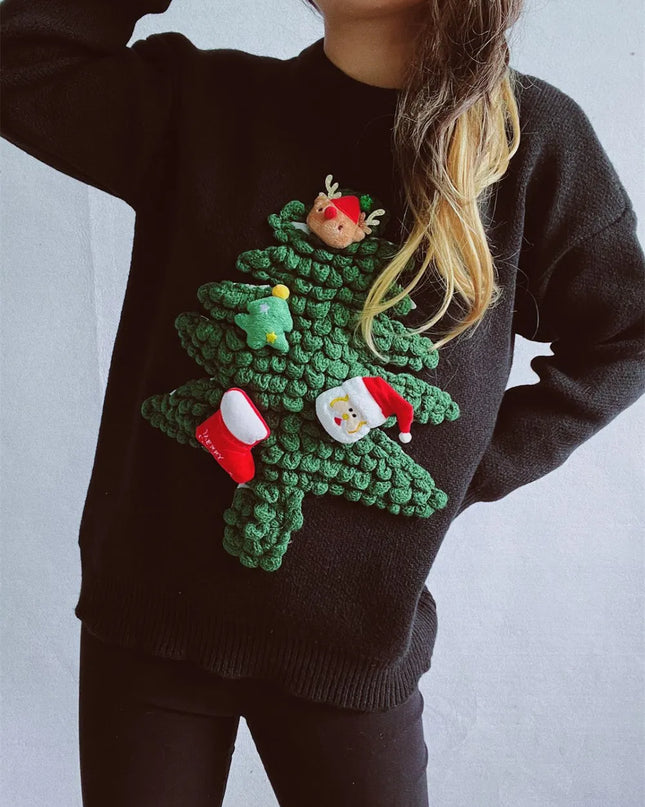 Christmas Tree Round Neck Long Sleeve Sweater