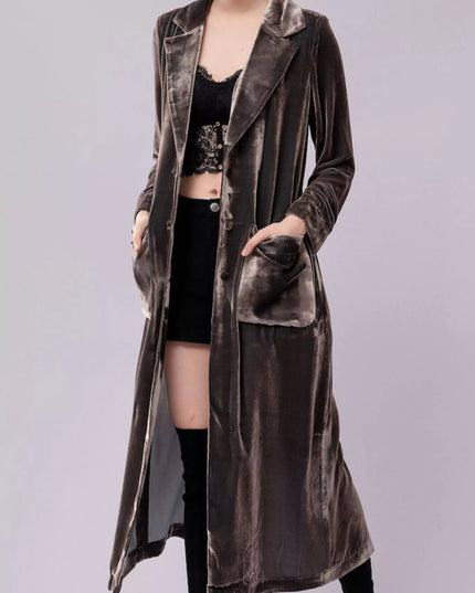 Velvet Lapel Collar Longline Coat