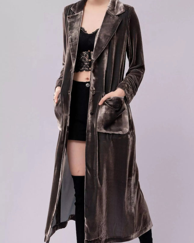Velvet Lapel Collar Longline Coat