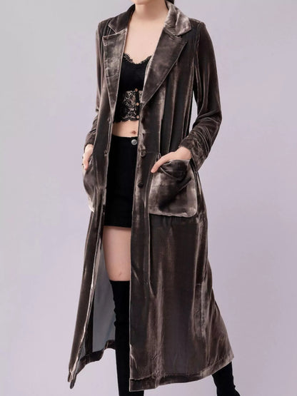 Velvet Lapel Collar Longline Coat