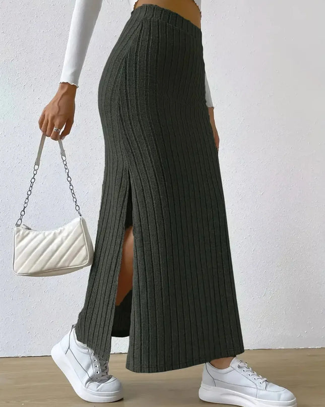 High Waist Ribbed Knit Maxi Skirt