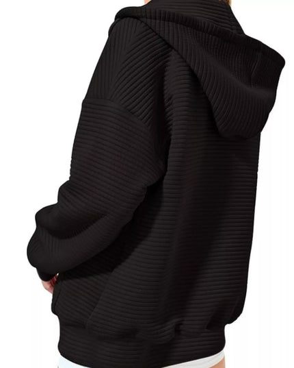 Drawstring Zip Up Dropped Shoulder Hoodie