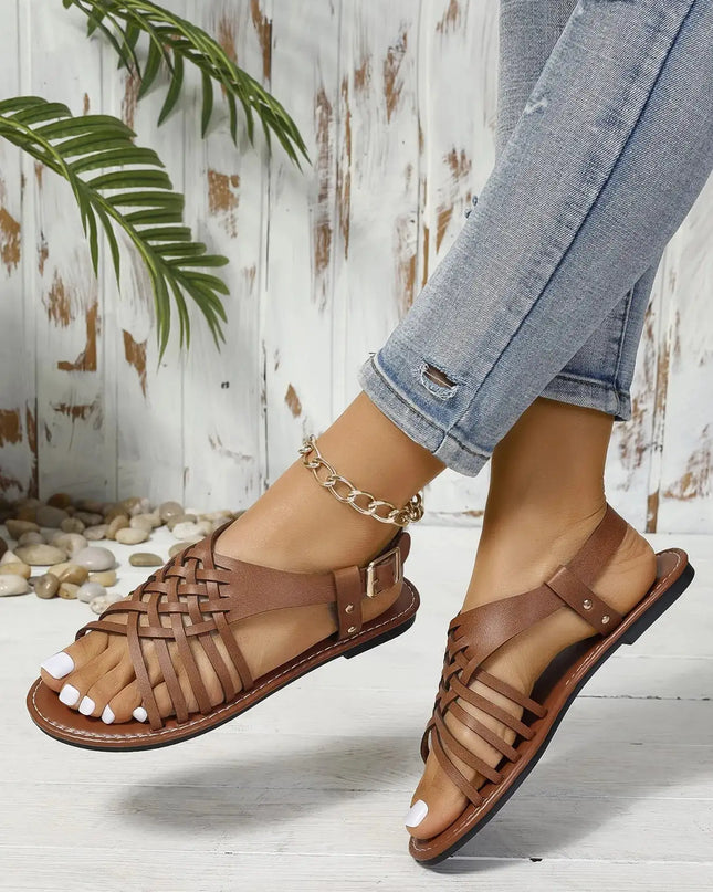 Woven Strappy Flat Sandals 