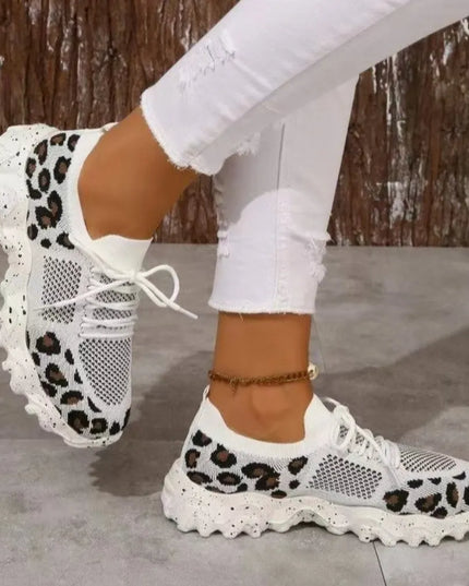 Leopard Mesh Round Toe Athletic 