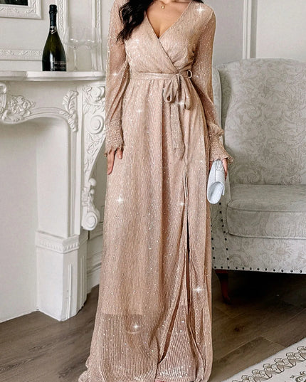 Surplice Slit Tie Waist Maxi Dress