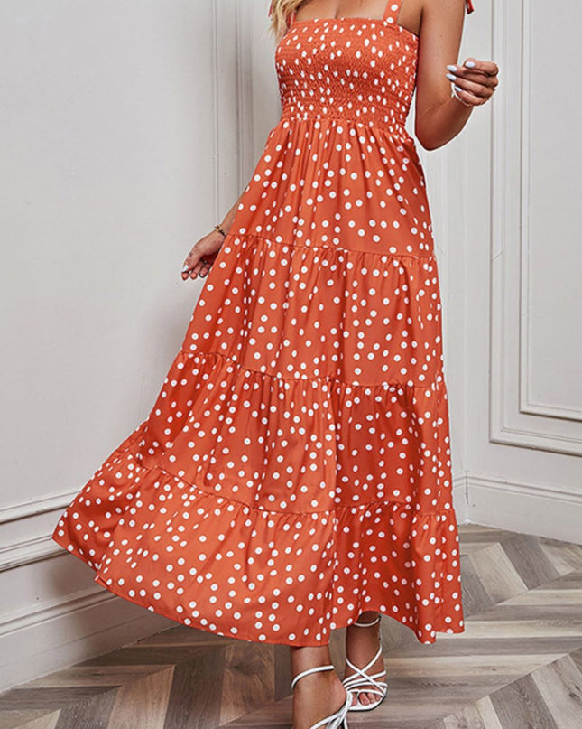 Polka Dot Smocked Tiered Sleeveless Dress