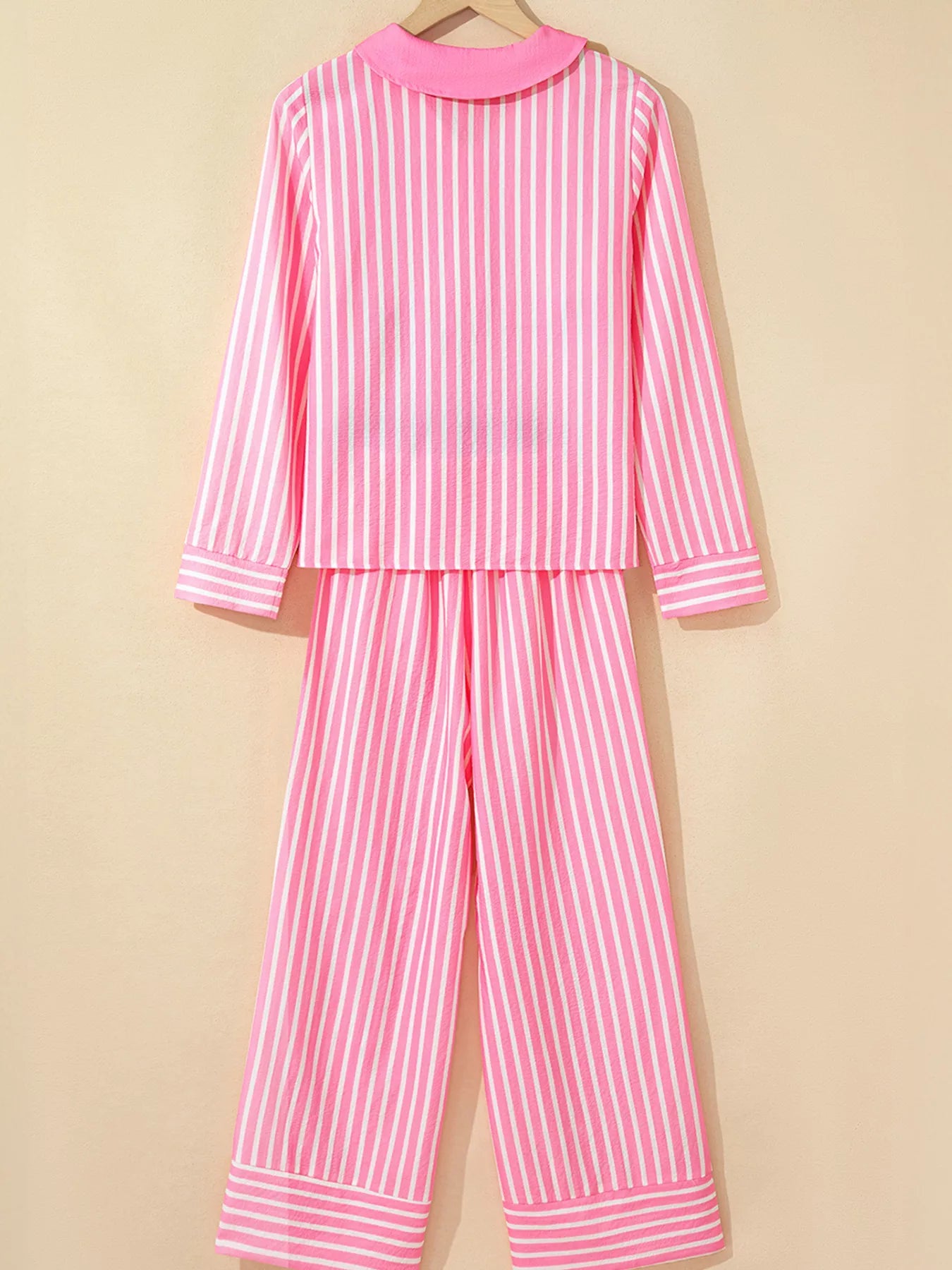 Stripe Buttoned Front Long Sleeve Top and Pants 2 Piece Sleepwear