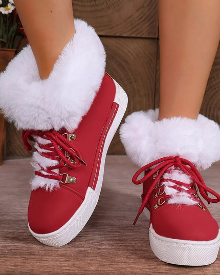 Round Toe Platform Boots Red