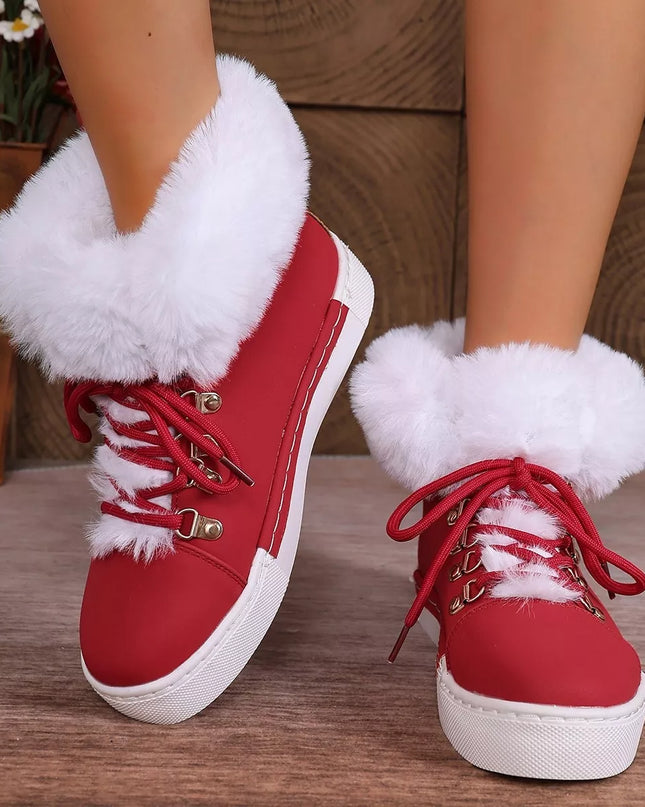 Round Toe Platform Boots Red