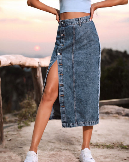 Button Down Denim Skirt Navy