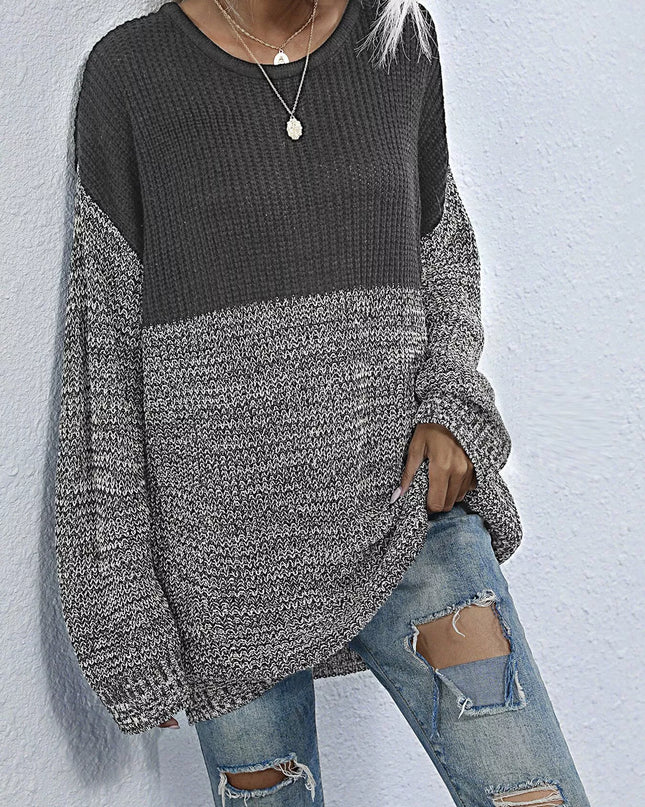 Color Block Long Sleeve Oversized Sweater Dark Gray