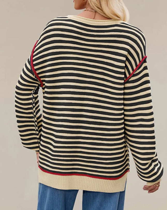 Slit Striped Oversized Sweater