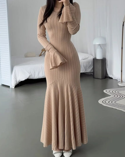 Elegant Ribbed Long Sleeve Mermaid Sweater Dress