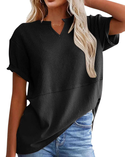 Texture Notched Short Neck T-Shirt