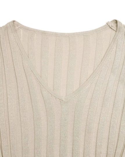 Ribbed Knit V-Neck Long Sleeve Maxi Dress