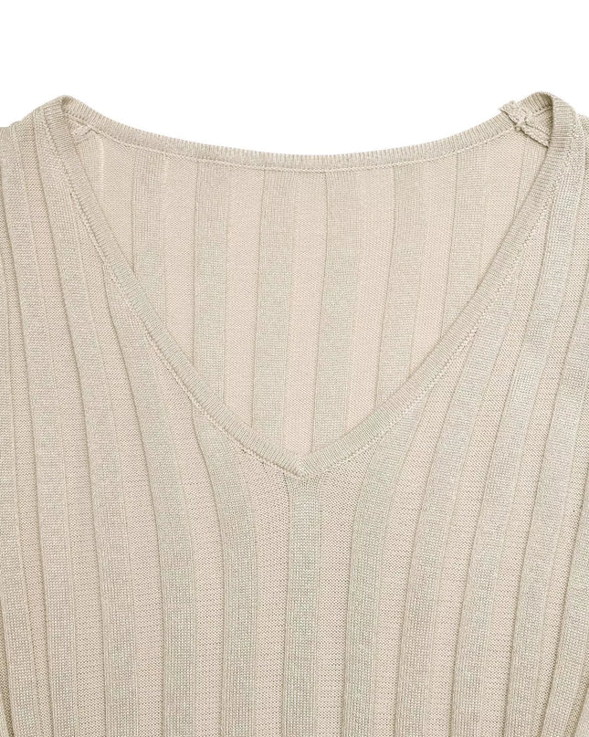 Ribbed Knit V-Neck Long Sleeve Maxi Dress