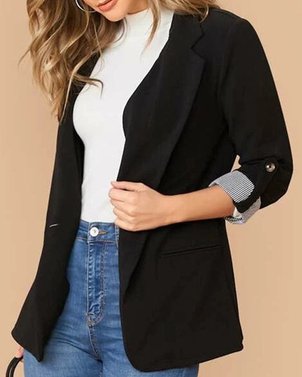 Lapel Collar Roll-Tab Sleeve Blazer