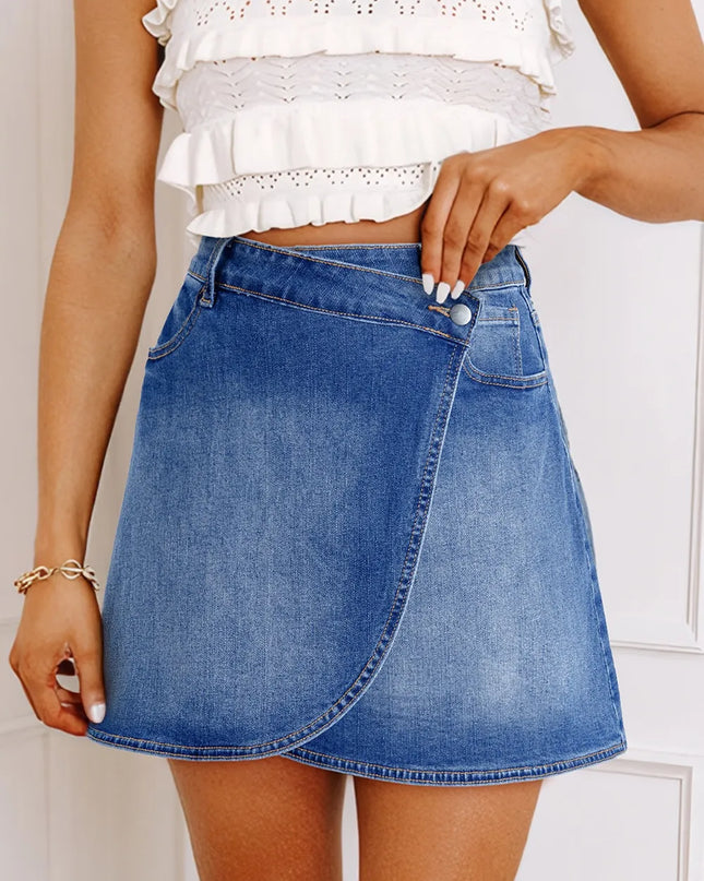 Wrapped Crossed Waist Denim Mini Skirt 